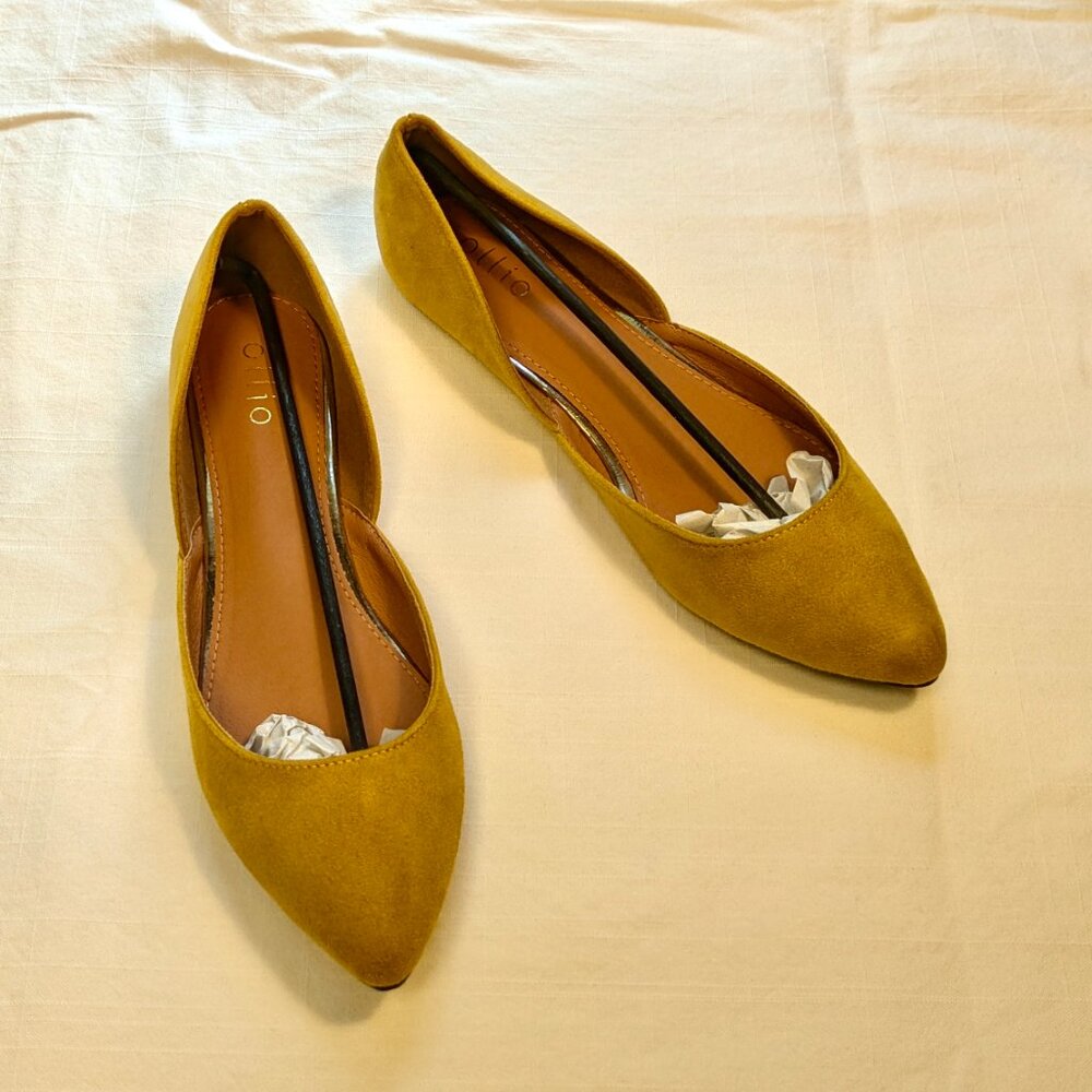 Ollio Mustard Yellow Suede Flats